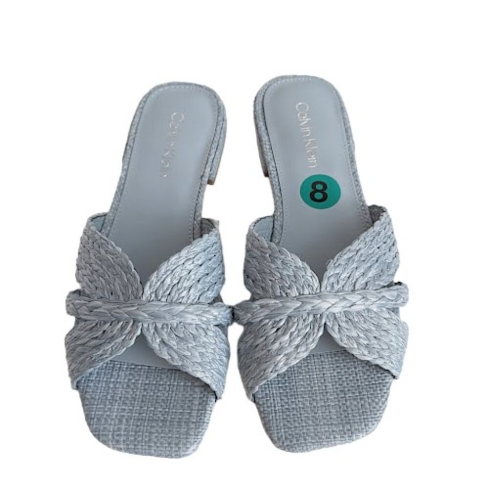 Calvin Klein Toukie Blue Woven Flat Heel Vegan Slide Sandal Size 8 New w/out Box
